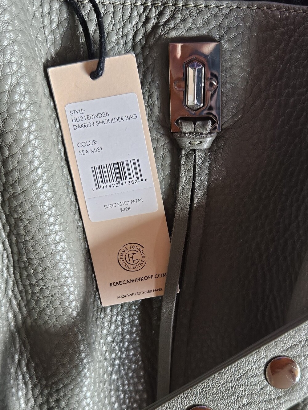 Sea Mist Green Darren Pebbled Leather Studded Shoulder Bag - Rebecca Minkoff - Picture 5 of 8
